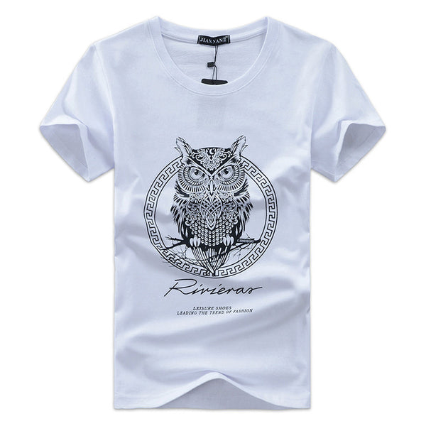 Men Cotton Owl Printed Large Size Tees