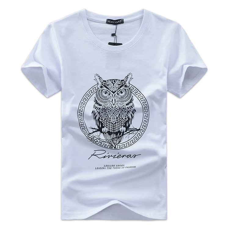 Men Cotton Owl Printed Large Size Tees