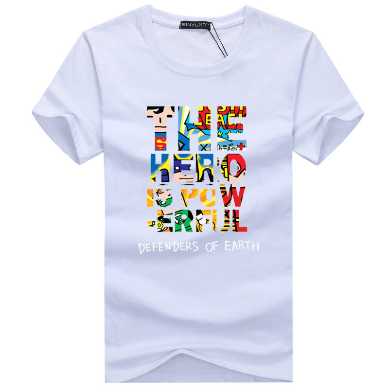 Men Cotton Multicolor Letter Printed Short Sleeves