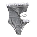 Women Creative Hollowed Waistline Design Color Blocking Flouncing One-piece Swimwear