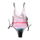 Women Multicolor Gradient Design Classic One-piece Lace-up Swimsuit