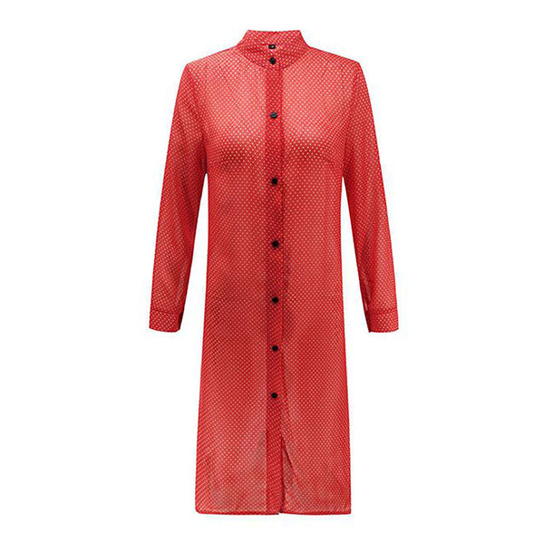 Casual Style Polka Dot Print Long-sleeve Chiffon Knee-length Dress