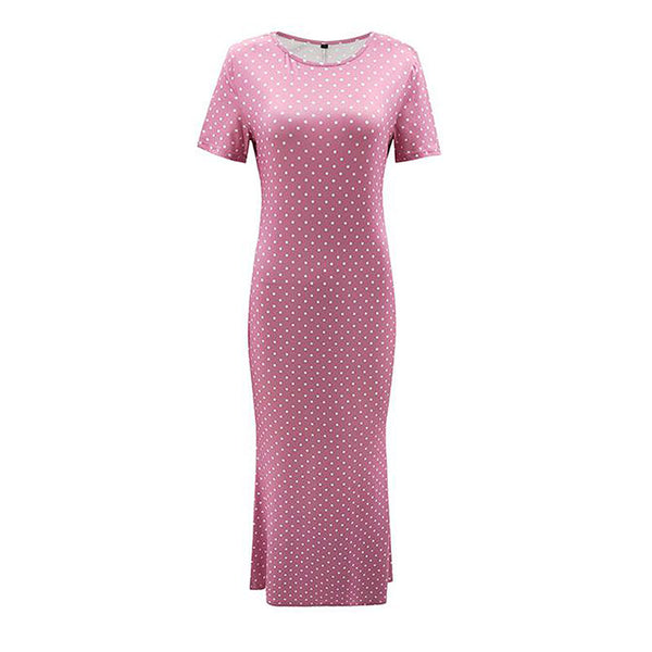 Casual Short-sleeve Polka Dot Print Ankle Length Dress