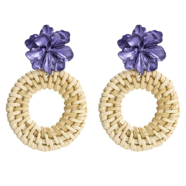 Fashion Cane Woven Round Shape Floral Earrings