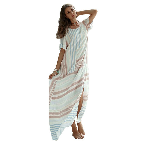 Casual Loose Pattern Irregular Stripes Summer Beach Dress