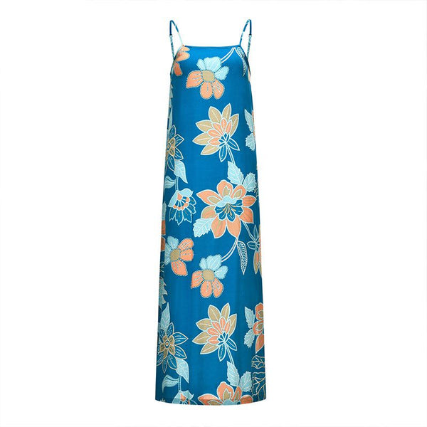 Fashion Bright Color Flower Print Loose Pattern Slip Dress