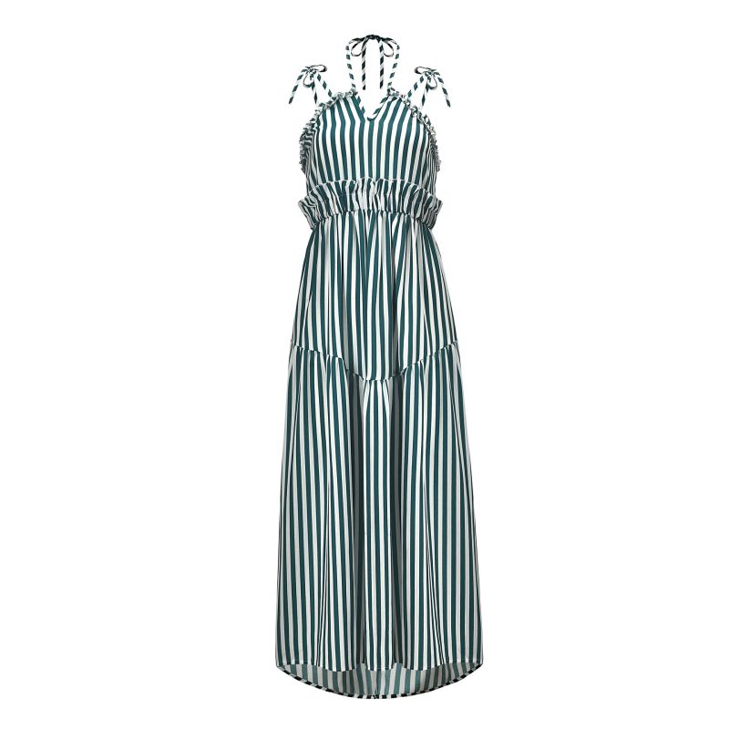 Bohemian Style Classic Stripes Print Hot Sale Halter Dress