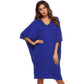 Bright Color Dolman Sleeve Women V Neck Casual Dress