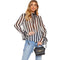 Fashion Stripes Pattern Mock Neck Flare Sleeves See-through Blouse