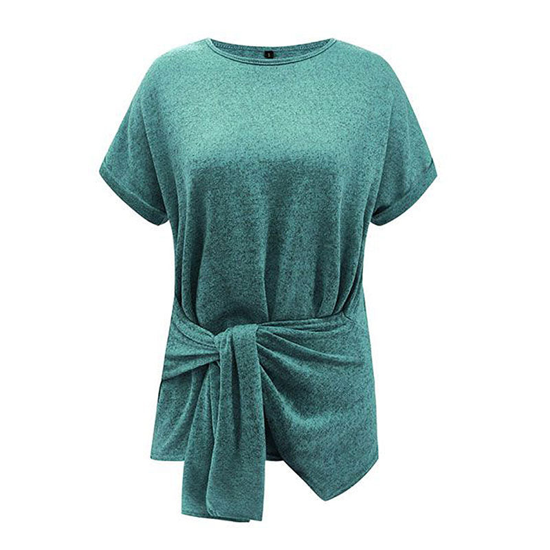 Irregular Knot Design Solid Color Round Neck Short-sleeve T-shirt