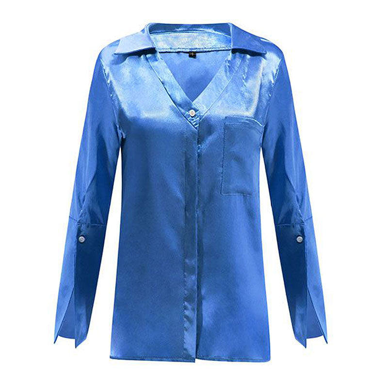 Hot Sale Fashion Solid Color Long-sleeve Fluttering Sleeve Design Blouse