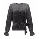 Fashion Dot Printed Women Irregular Bow-tie Design Long-sleeve Blouse