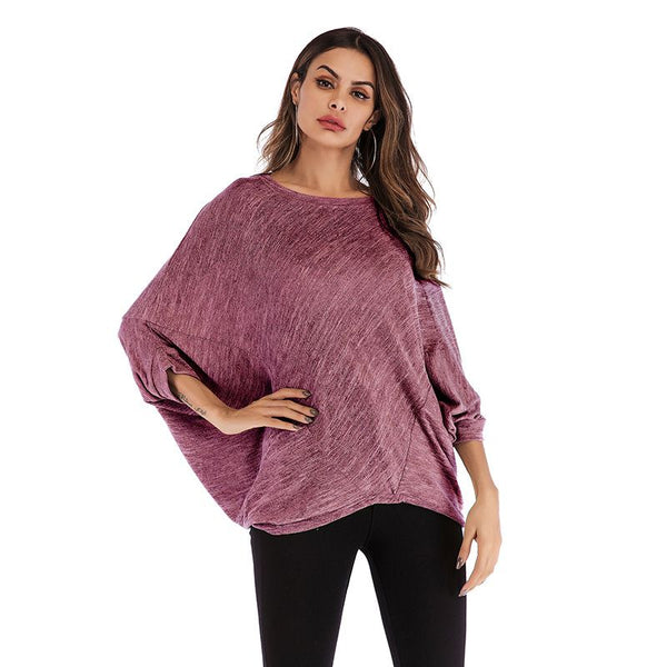 Casual Style Solid Color Dolman Sleeve Round Neck Loose T-shirt