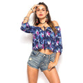 Women Bright Color Flower Print Off-shoulder Blouse