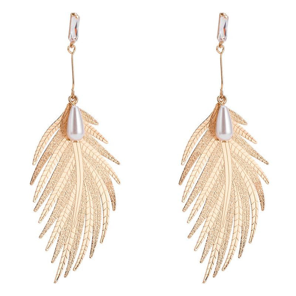 Exaggerated Feather Shape Plated Alloy Drop Earrings