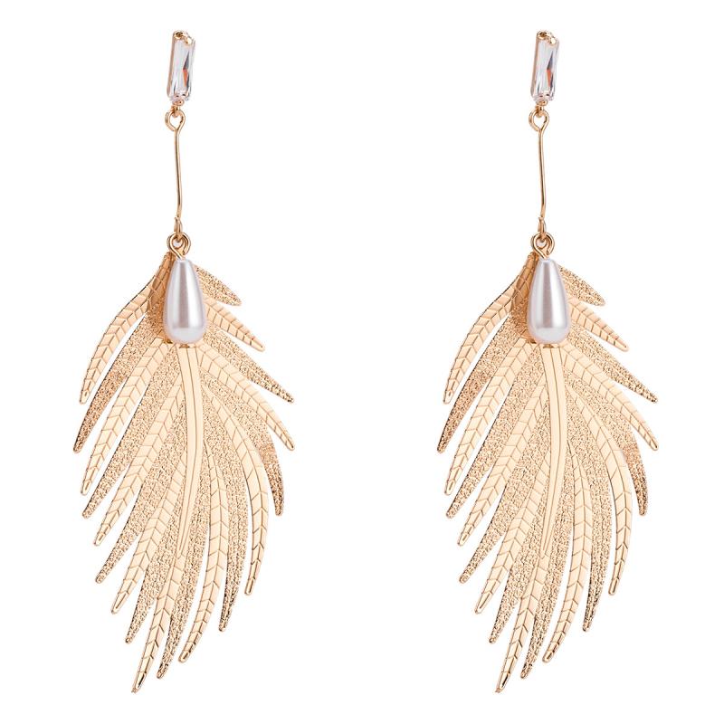 Exaggerated Feather Shape Plated Alloy Drop Earrings