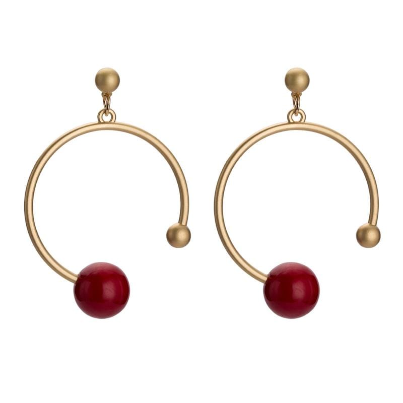 Women Simple Round Design Golden Alloy Pearl Earrings