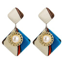 Women Multicolor Design Geometric Square Shape Double Layer Earrings