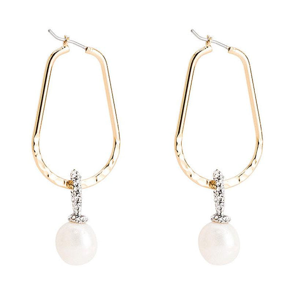 Elegant Women Simple Imitation Pearl Alloy Hoop Earrings