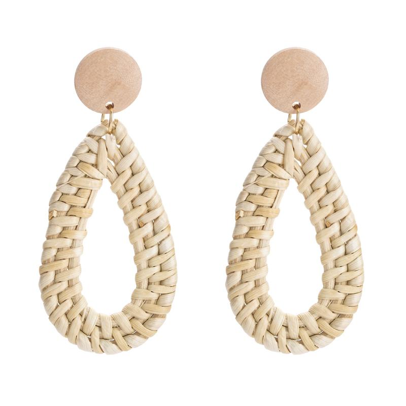 Natural Style Handmade Cane Woven Drop Shape Earrings