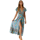 Bohemian Style Flower Print Women Short-sleeve Maxi Dress