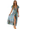 Bohemian Style Flower Print Women Short-sleeve Maxi Dress