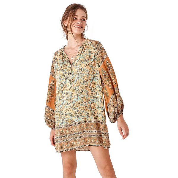 Hot Sale Loose Pattern Women Floral Print Long-sleeve Sun-protection Dress