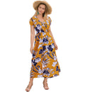 Casual Style Bright Color Flower Print Cap Sleeve Summer Maxi Dress