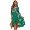 Creative Asymmetric Surplice Design Three-quarter Sleeve Frilled Dress