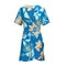 Bright Color Flower Print Short-sleeve Women's Surplice Dress