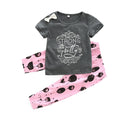 2 Pcs Girls Cotton Letter Printed Tops And Cute Pants