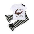 2 Psc Set Girls Cotton Lip Printed Short Sleeves Tops And Pants