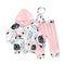 3 Pcs Girls Cotton Floral Printed Hoodies And Pants And Headbands