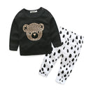 2 Pcs Boys Cotton Bear Printed Long Sleeves Tops And Pants