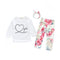 3 Pcs Girls Cotton Long Sleeves Tops And Floral Printed Pants And Headbands