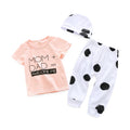3 Pcs Baby Girls Letter Printed Tops And Pants And Hats