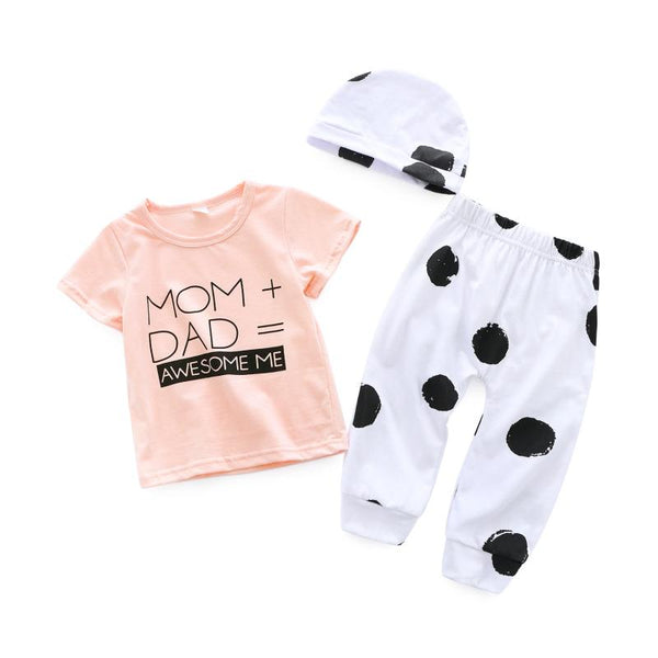 3 Pcs Baby Girls Letter Printed Tops And Pants And Hats