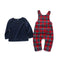 2 Pcs Girls Cotton Solid Color Tops And Plaid Printed Rompers