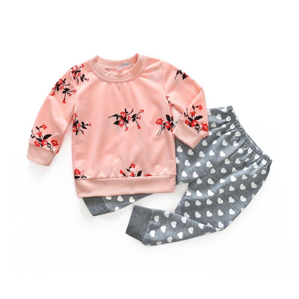 2 Pcs Girls Cotton Floral Printed And Heart Pants
