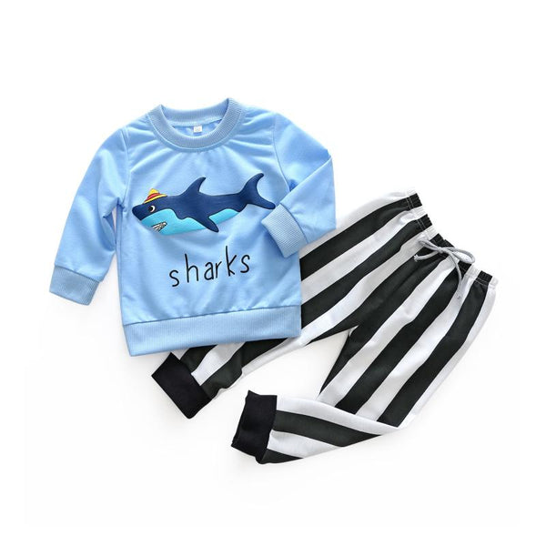 2 Pcs Boys Cotton Animals Printed Tops And Pants