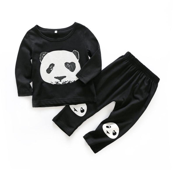 2 Pcs Boys Cotton Panda Pattern Tops And Pants
