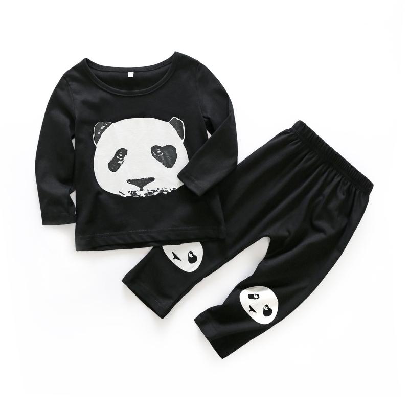 2 Pcs Boys Cotton Panda Pattern Tops And Pants