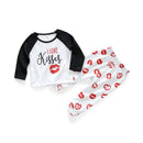 2 Pcs Boys Cotton Lip Printed Patchwork Tops And Pants