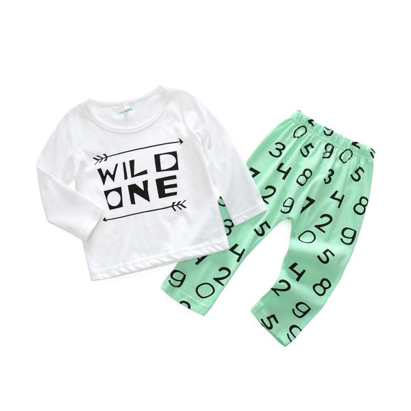 2 Pcs Baby Cotton Letter Printed Tops And Pants