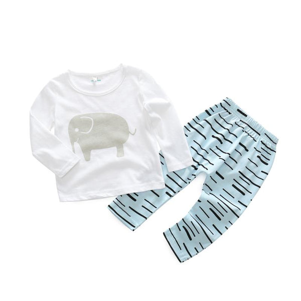 2 Pcs Baby Cotton Elephants Printed Tops And Pants