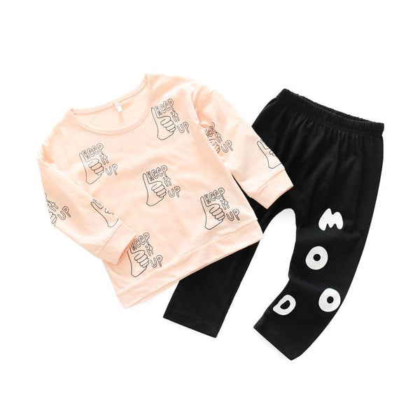 2 Pcs Girls Cotton Hands Printed Tops And Pants