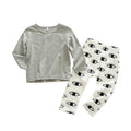 2 Pcs Baby Cotton Solid Color Tops And Eyes Printed Pants