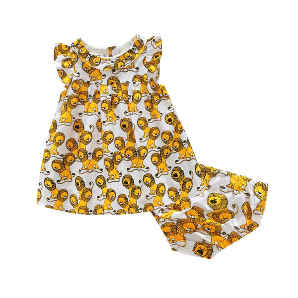 2 Pcs Cute Baby Girls Cotton Lion Printed Tops And Shorts