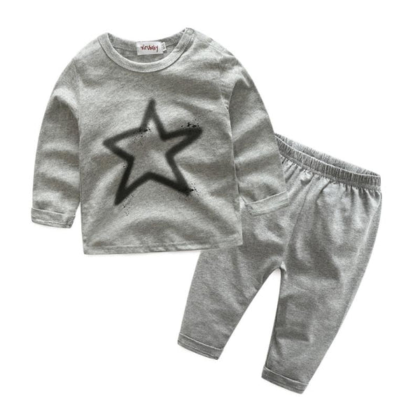 2 Pcs Boys Cotton Star Printed Tops And Pants