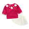 2 Pcs Girls Cotton Flower Design Tops And White Skirts